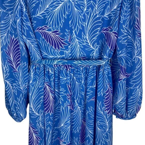 MISSY HOUSE Vintage Blue Floral Hibiscus Pleated Front Belted Dress US 17-18 - Picture 5 of 14